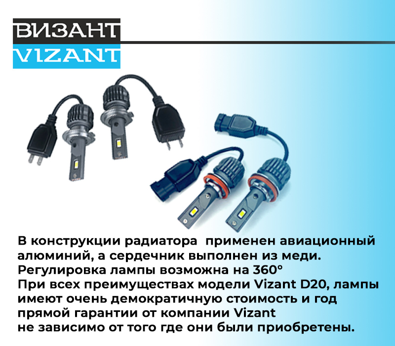 Светодиодные лампы Vizant D20 цоколь H11 с чипом csp philips 4400lm 5000k  (цена за 2 лампы)
